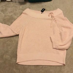 Off the shoulder lace up sweater